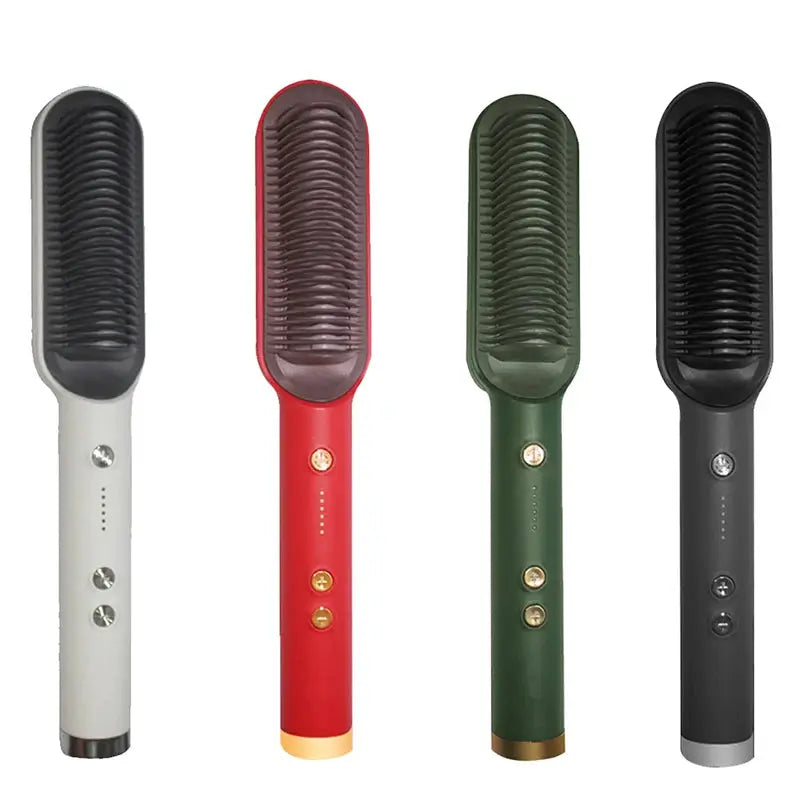 Electric PTC heat straightening brush, 4-color set (white, red, green, black), 3-in-1 hair dryer and straightener