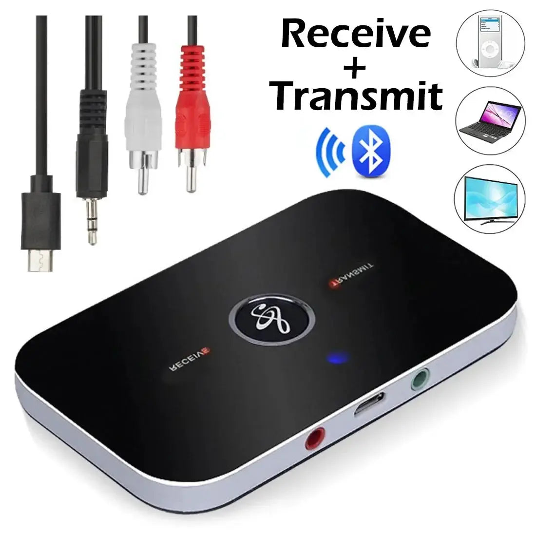 NovaTech Bluetooth 5.0 Audio Transmitter Receiver Dual Mode With RCA 3.5mm AUX USB Dongle for Car TV PC