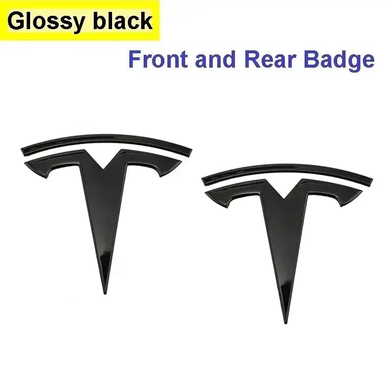 Tesla front and rear badge emblems, glossy black zinc alloy, set of 2 for Model 3/Y