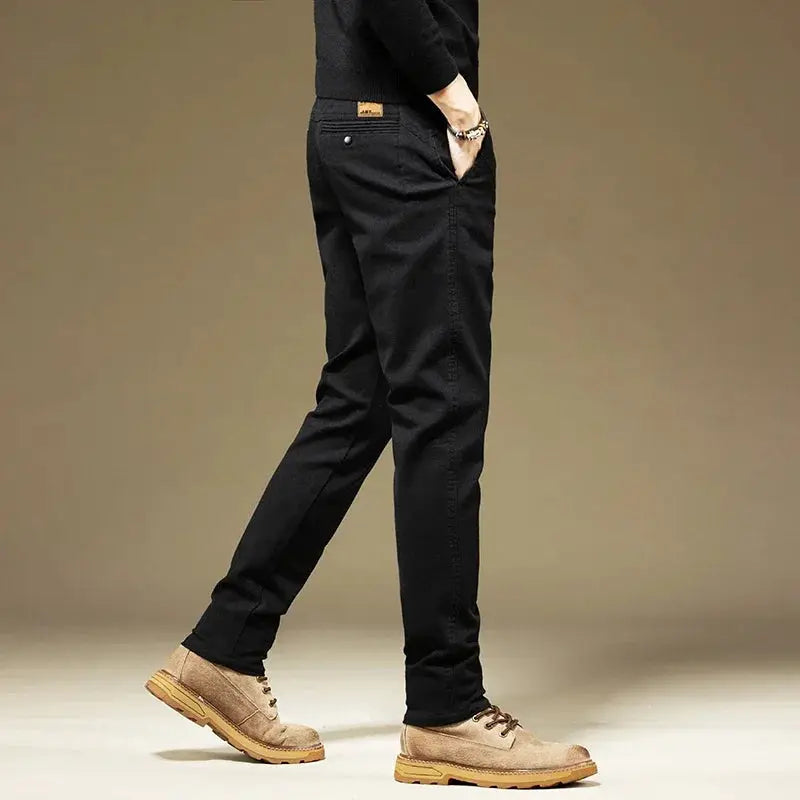 KUBRO men's black cotton pants, straight-fit casual trousers by Simples Market