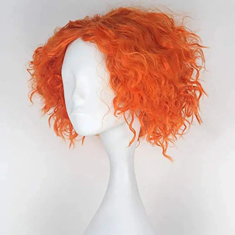 Mad Hatter orange cosplay wig with short curly hair