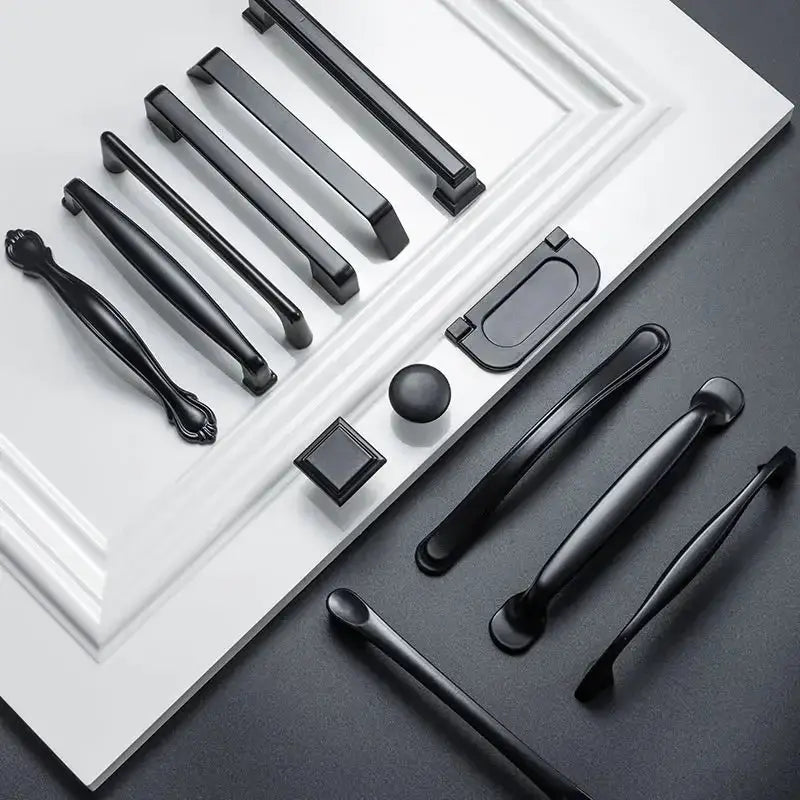Black Aluminum Cabinet Knobs And Handles For Kitchen And Furniture Drawer Pulls Cupboard Handles