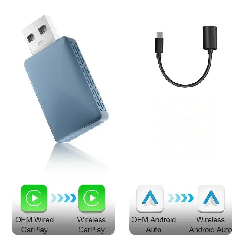 Original FLIXIVI CarPlay Android Auto 2in1 wireless car adapter, blue USB dongle