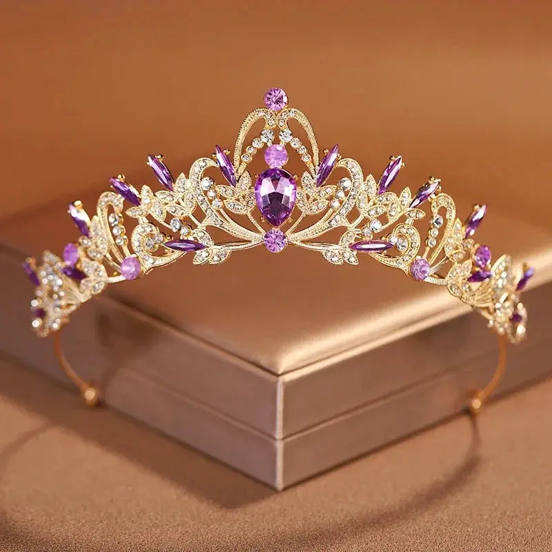 Purple Bridal Headwear Crystal Crown For Women Grand Party Tiara Wedding And Birthday Accessory
