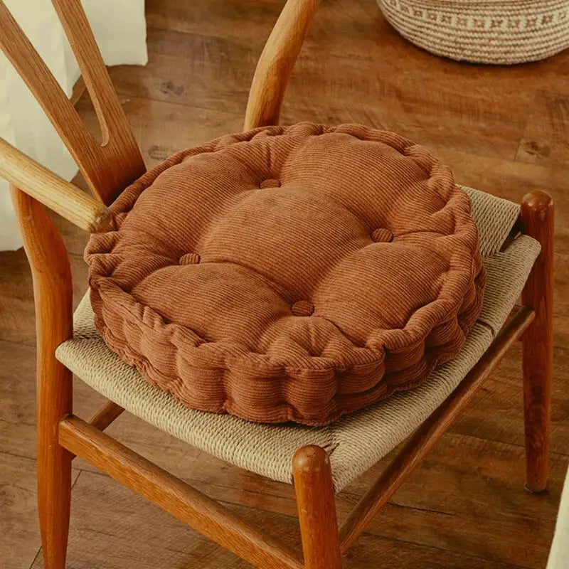 Round tufted seat cushion, brown corduroy, Simples Market, 50x50cm