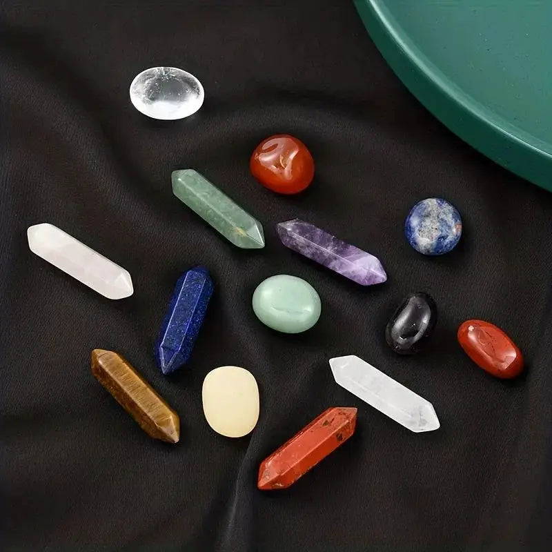 14 Piece Natural Stone 7 Chakra Crystal Pillar Set for DIY Jewelry Making Display Ornaments Gifts Yoga Energy