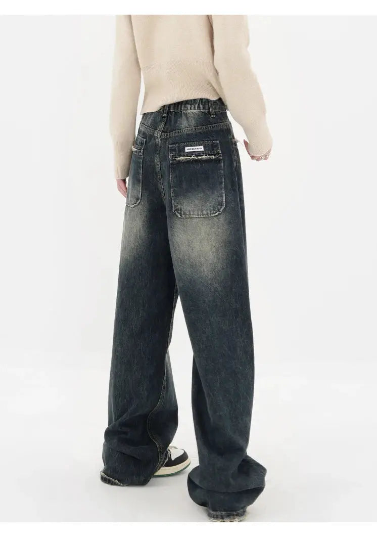 Harajuku Streetwear High Waist Jeans Loose Wide Leg Denim Trousers