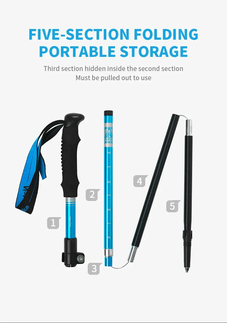 Naturehike blue aluminum folding trekking pole with black handle and wrist strap, adjustable sections