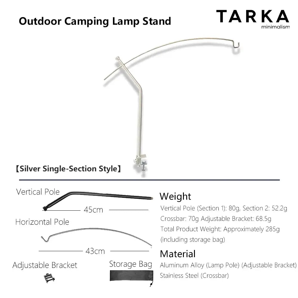 TARKA detachable lantern stand, silver aluminum alloy adjustable tabletop camping lamp rack with storage bag