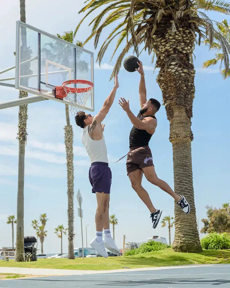 Trend Men's Mesh Beach Swim Quick-Dry Loose Basketball Jogger Shorts; 2 pairs shown in brown and purple