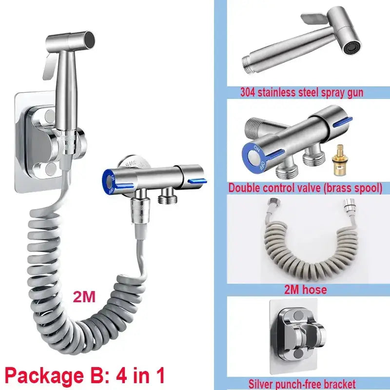 Handheld spray gun kit for sinks by Simples Market, 304 stainless steel, with 2m coiled hose and wall-mount bracket