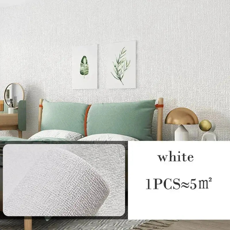 Self-adhesive thermal insulation wallpaper, white linen-textured, 3D thickened, 10m roll (≈5m²)