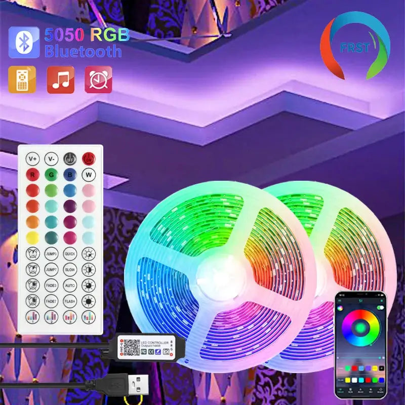 Color RGB 5050 LED Strip With Bluetooth Control For Home PC TV Backlight Neon Lighting 10m 15m 20m 30m