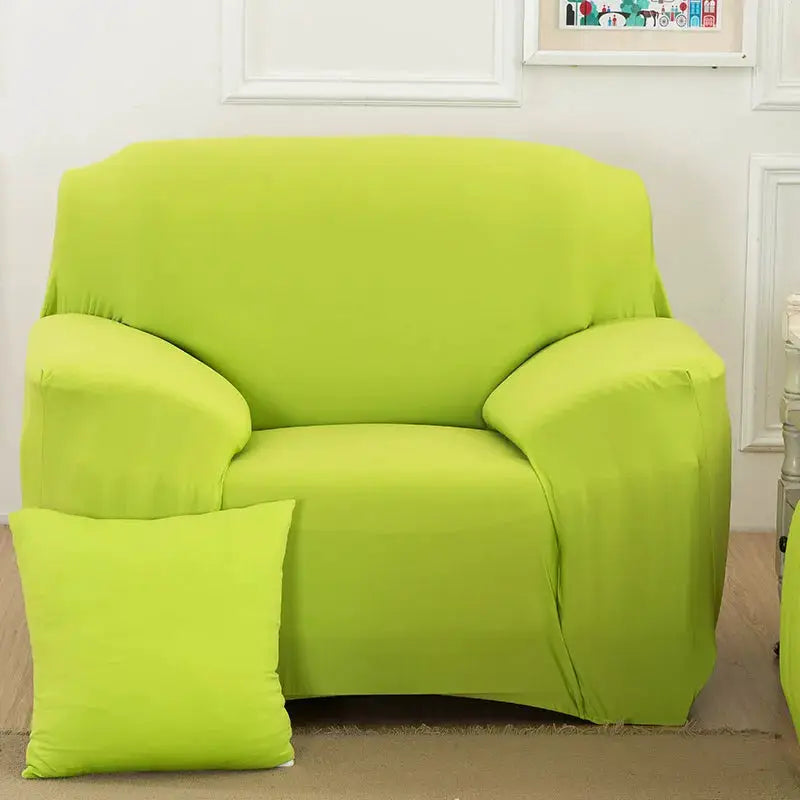 Armchair cover in lime green jacquard polyester with elastic fit