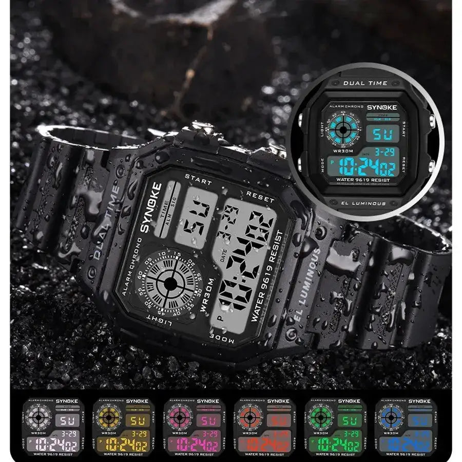 SYNOKE Digital Watches Men Sports Luminous Multifunction Waterproof Women Wristwatch Outdoor and Running Student Seven Lights