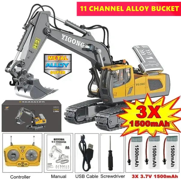 4WD Remote Control Excavator And Bulldozer Set 4x4 Alloy Dump Truck RC Car Construction Vehicle Toy For Kids
