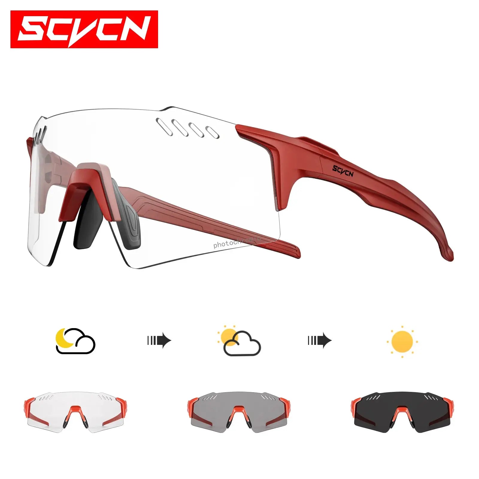 SCVCN Photochromic Cycling Glasses With Adaptive Lenses UV400 Protection For Outdoor Sports