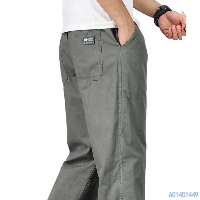 Big Size Mens Casual Cotton Trousers With Elastic Waist Drawstring Sweatpants Jogger Pants For Summer And Spring