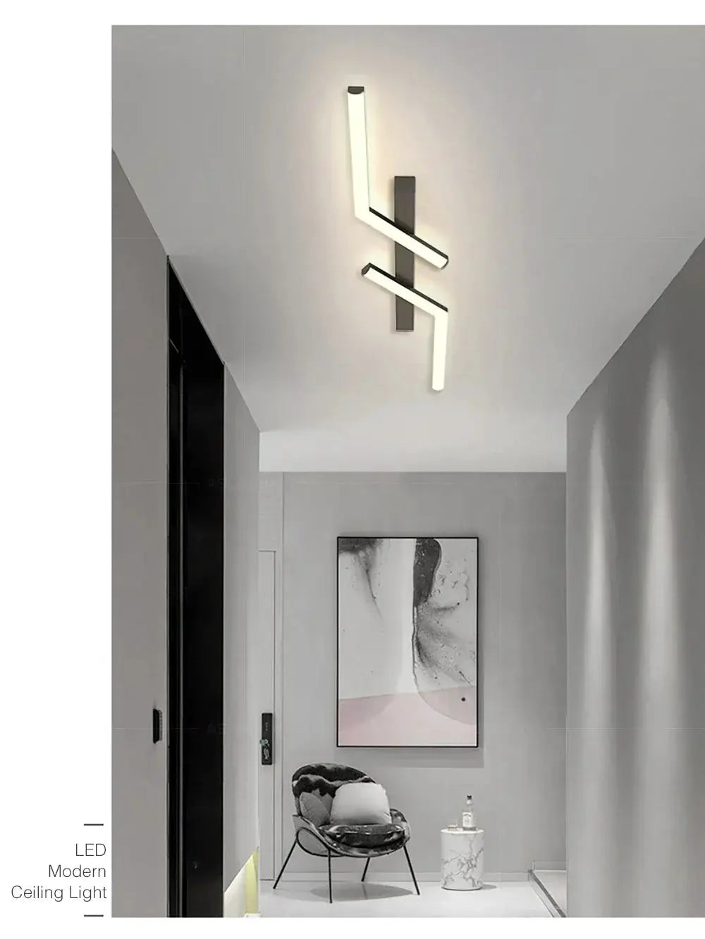Modern LED ceiling light with gold-luster finish and minimalist zigzag line design
