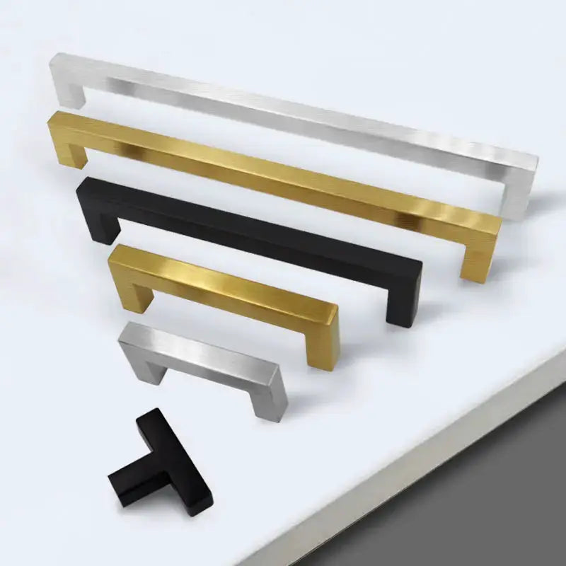 Square Cabinet Handle Stainless Steel Wire Drawn Finish Black Gold Silver Kitchen Cabinets Wardrobe Drawers