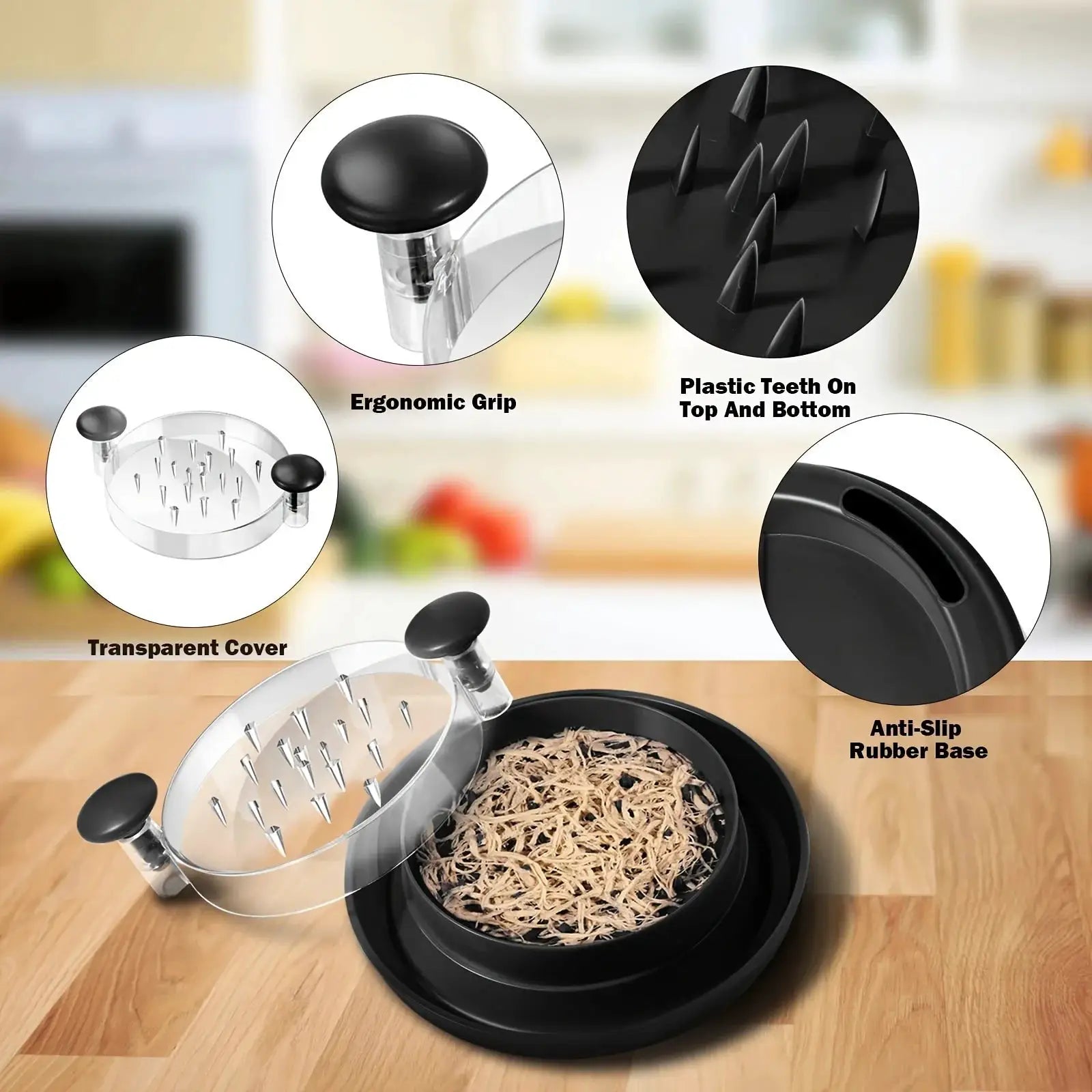 Upgraded Chicken Shredder With Transparent Cover Anti Slip Rotating Tool For Shredding Chicken Beef Cabbage Vegetables
