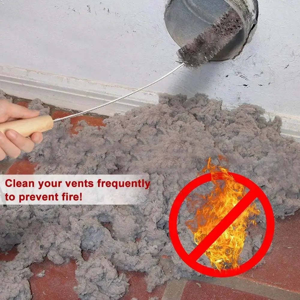 Dryer vent cleaner kit with wooden-handle, long flexible lint brush for vent cleaning