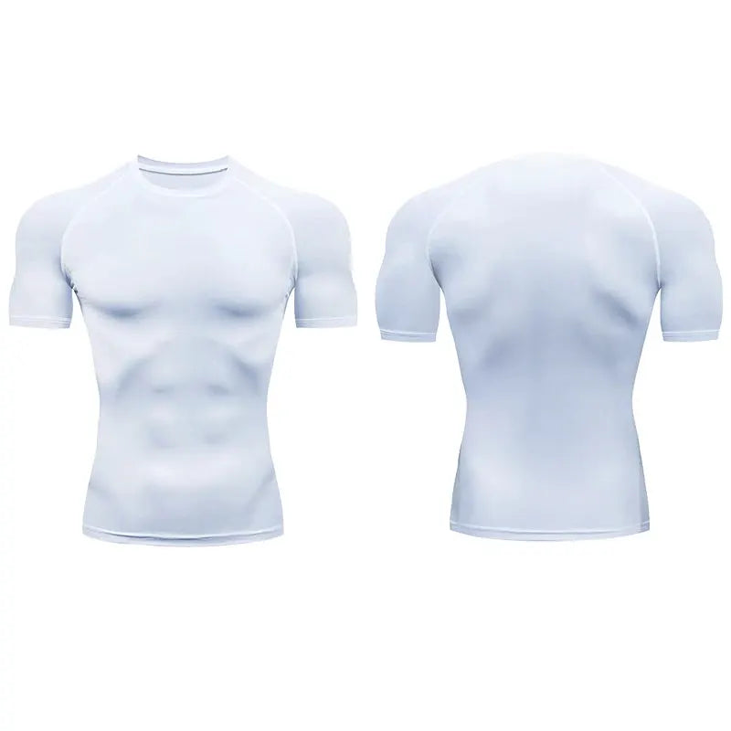 Men's white compression T-shirt, short sleeves, athletic gym top