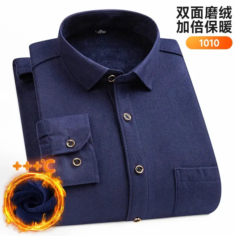 Simples Market men's long-sleeve fleece shirt in navy blue; thick, double-sided fleece for extra warmth.