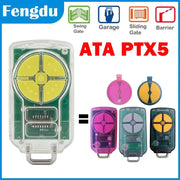 ATA PTX5 universal garage door remote control; transparent case with yellow circular dial and color variants