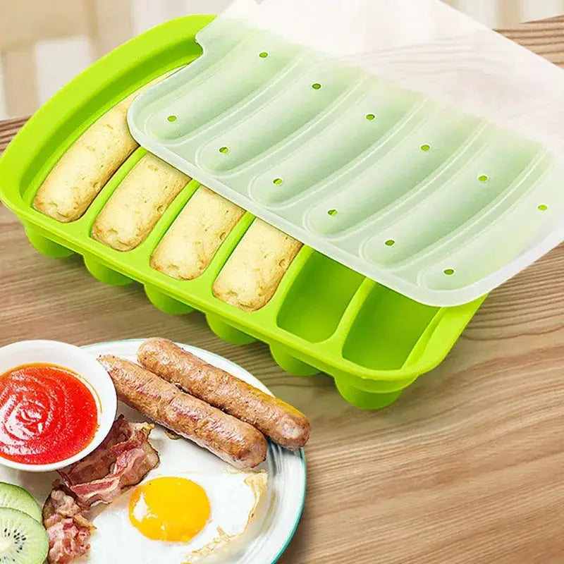Six Grid Silicone Sausage Mould With Lid For Homemade Sausages And Hot Dogs Diy Bakeware Kitchen Tool Set