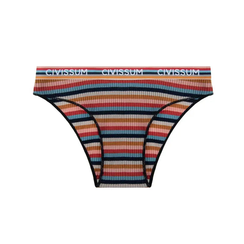 Cotton women's panties with rainbow stripes and CIVISSUM branded waistband, low-rise brief.