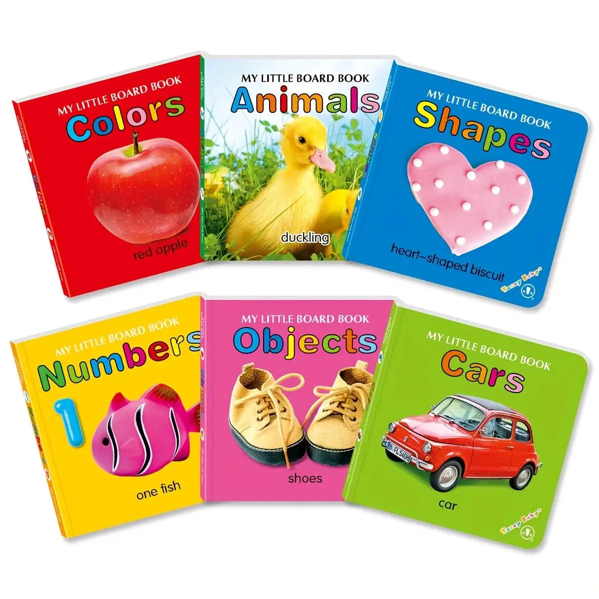 Six My Little Board Book set by Simples Market in bright colors: Colors, Animals, Shapes, Numbers, Objects, Cars