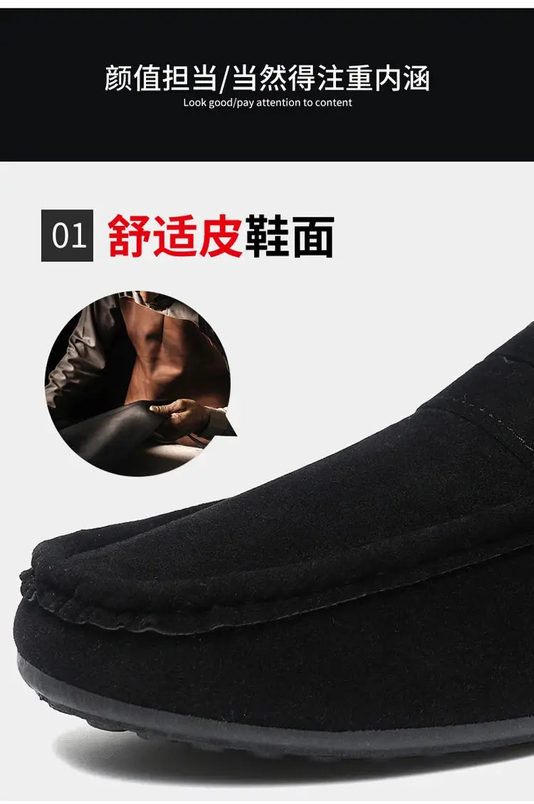 Casual men's driving loafers, black suede, versatile work shoes