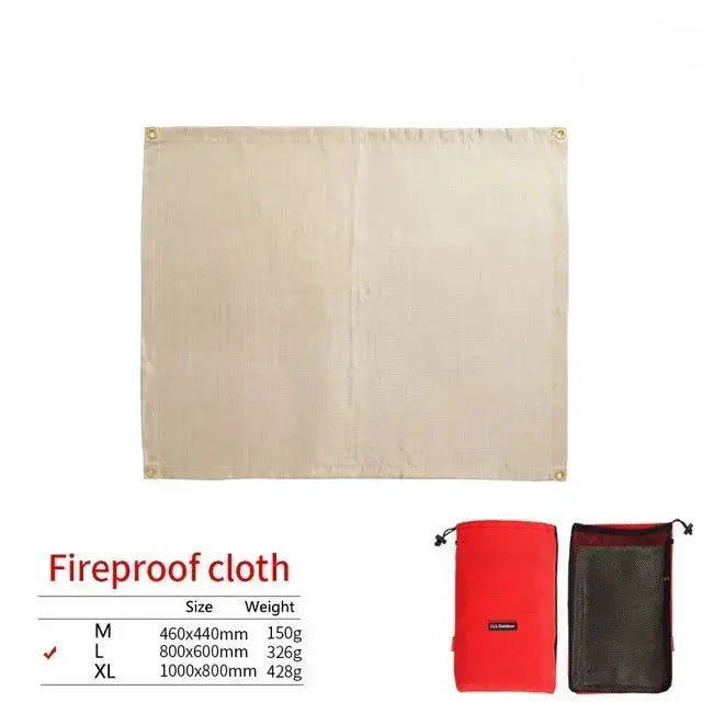 Fireproof cloth sheet in beige with red carrying pouch and mesh bag