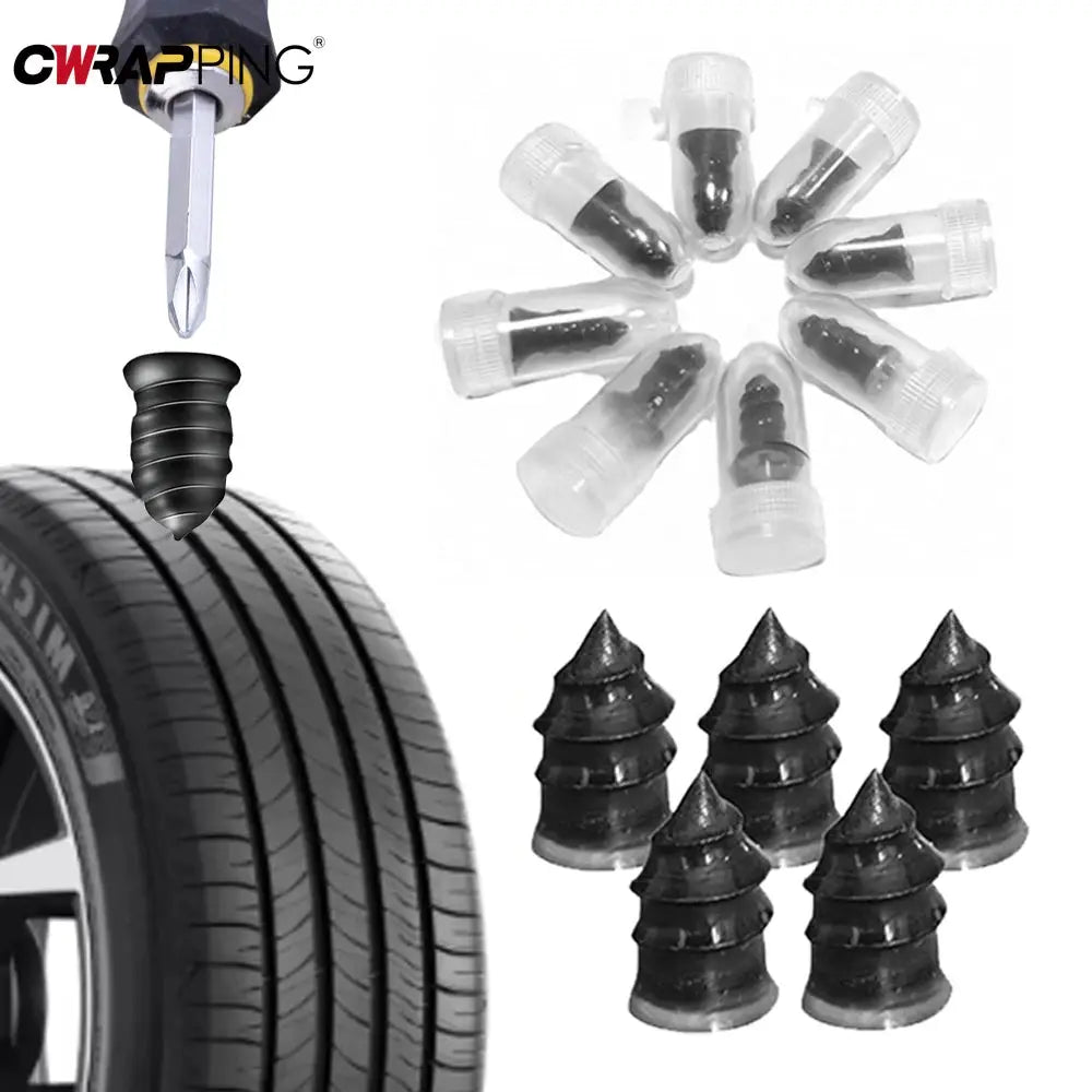 Car tire puncture repair kit by Simples Market with black rubber plugs and screwdriver (10/20/30pcs)