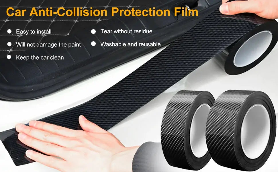 Carbon fiber automotive adhesive tape rolls by Simples Market in matte black; self-adhesive 3D vinyl car film.