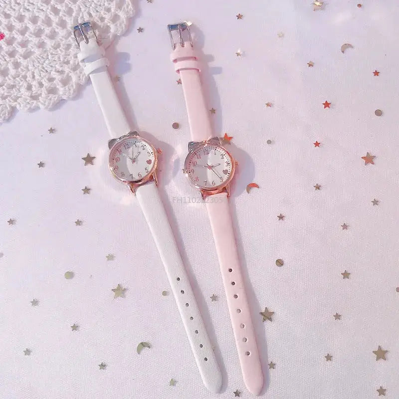 New Fashion Kids Digital Dial Girls Watch Leather Strap Quartz Movement Durable Timepiece Gift