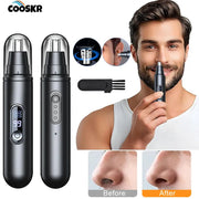 Nose hair trimmer by COOSKR, mini portable electric clipper with digital display, rechargeable, includes cleaning brush