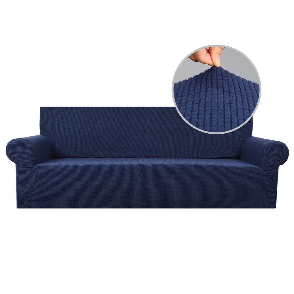Joccun stretch couch cover in blue jacquard spandex; washable sofa slipcover