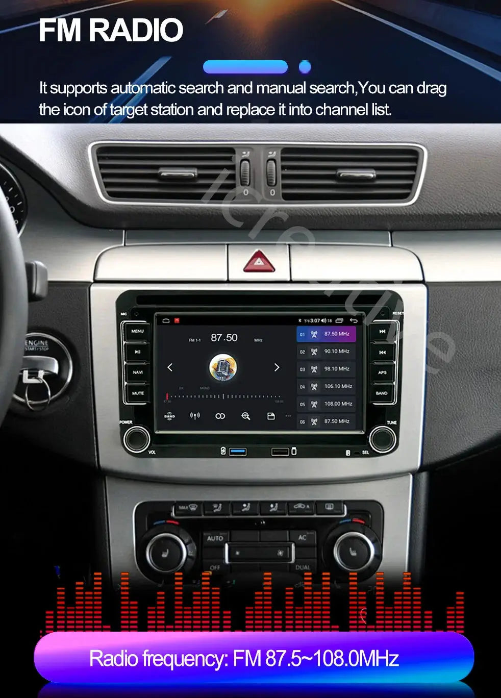2Din Android car radio head unit, black, for VW/Skoda, touchscreen with CarPlay, GPS navigation