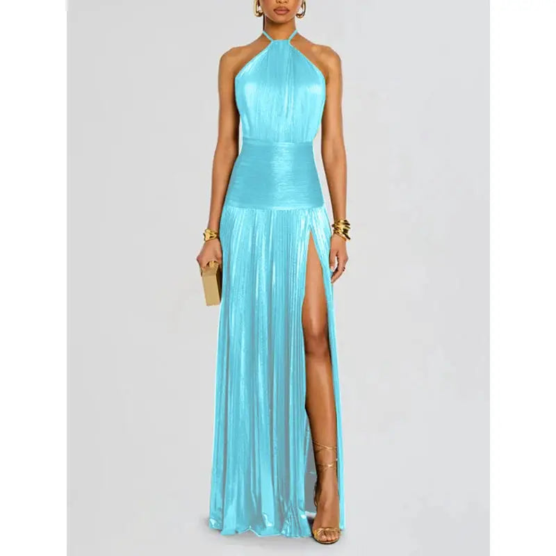 LuxeAura Luxurious Women Corset Dress Off Shoulder Halter Empire Waist With Slit Party Cocktail Evening Gown