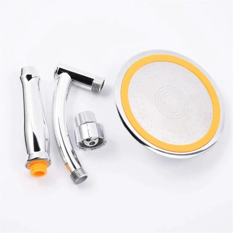 6-inch rainfall shower head kit, chrome with orange ring, Simples Market; includes handheld sprayer and fittings 5-piece