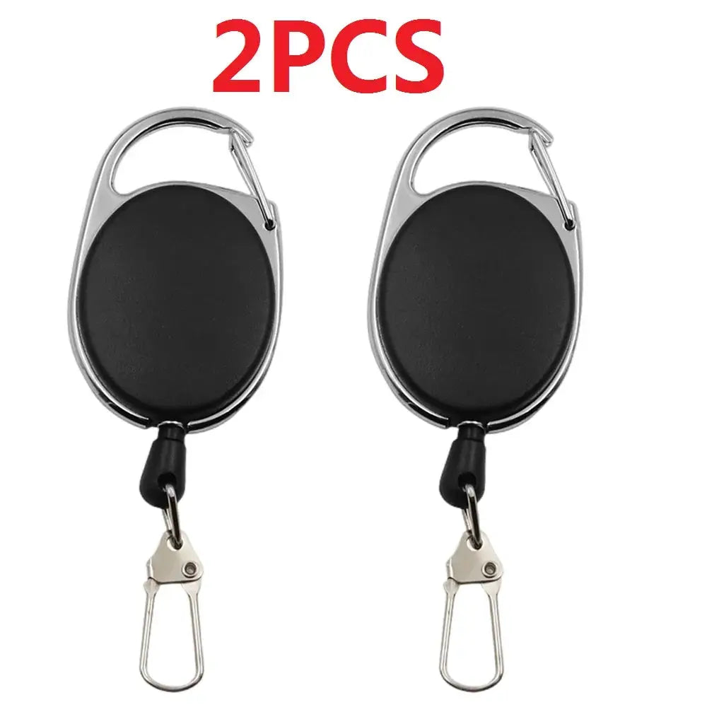 2-pack Simples Market retractable badge reel with quick-release spring clip, black oval housing