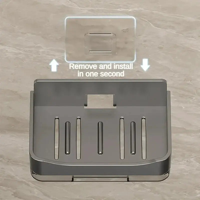 AquaNova Wall Mounted Soap And Sponge Holder With Free Punching Design Double Drainage For Quick Drying