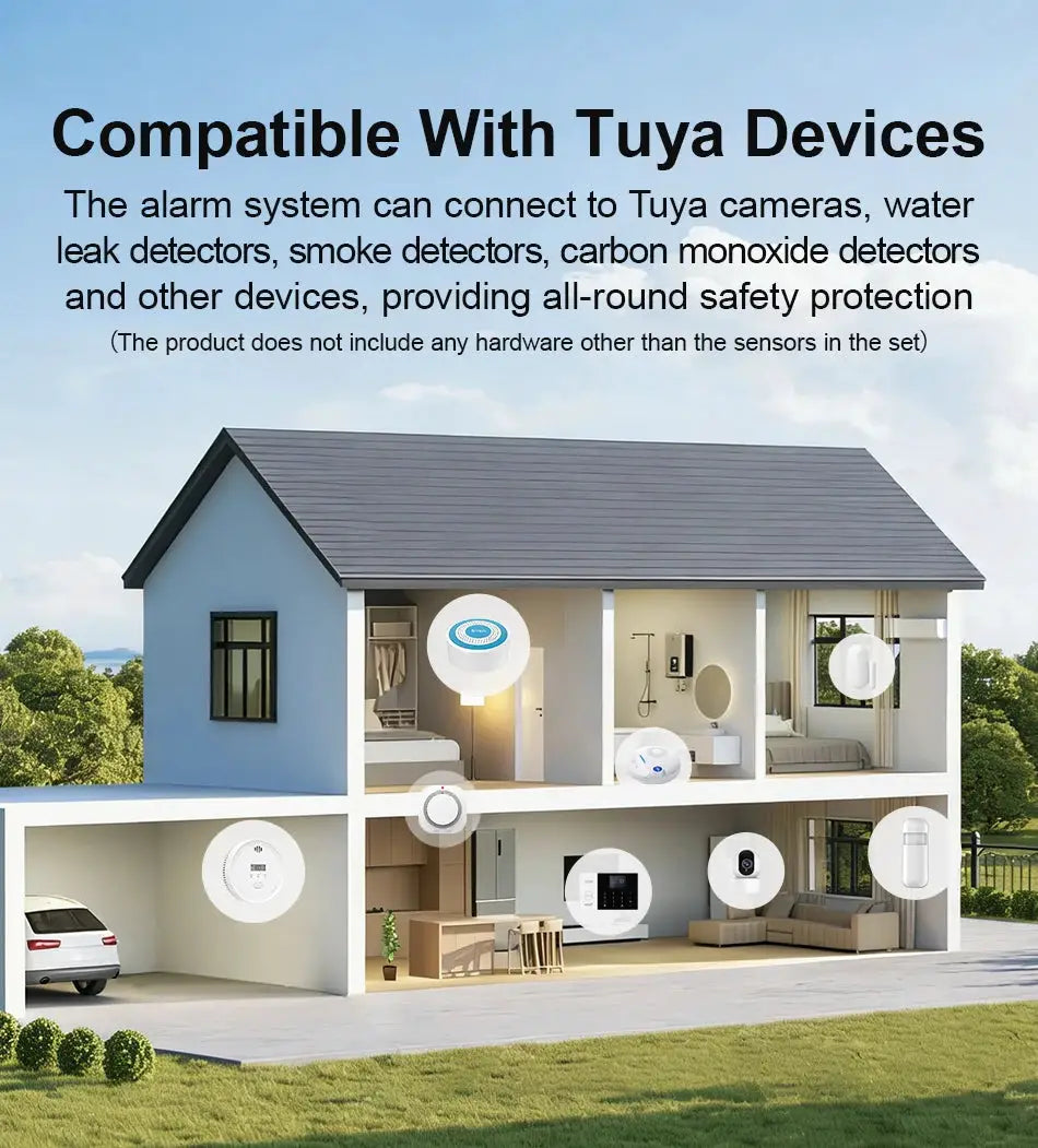 Simples Market PGST WiFi 2G GSM Home Alarm Kit with multiple door and PIR motion sensors, Tuya-compatible, white