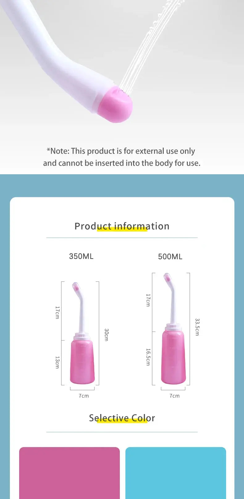 Bidet spray bottle, 500ml pink handheld portable for travel by Simples Market