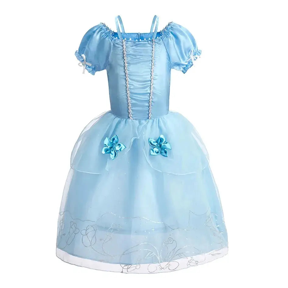 Kids Princess Costume Party Dress With Floral Pattern And Appliques Inspired By Rapunzel And Belle