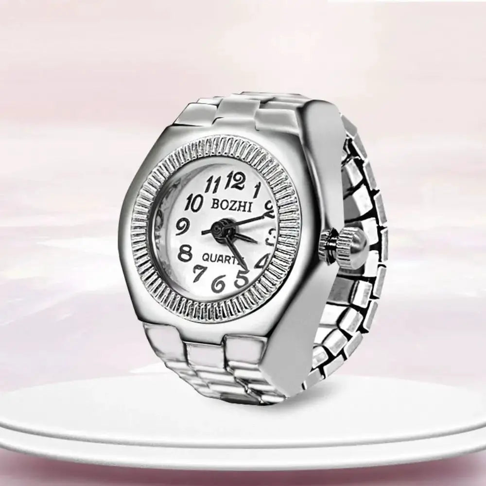 RetroPulse Heart Ring Watch With Adjustable Elastic Strap For Finger Sizes And Vintage Punk Roman Quartz Movement