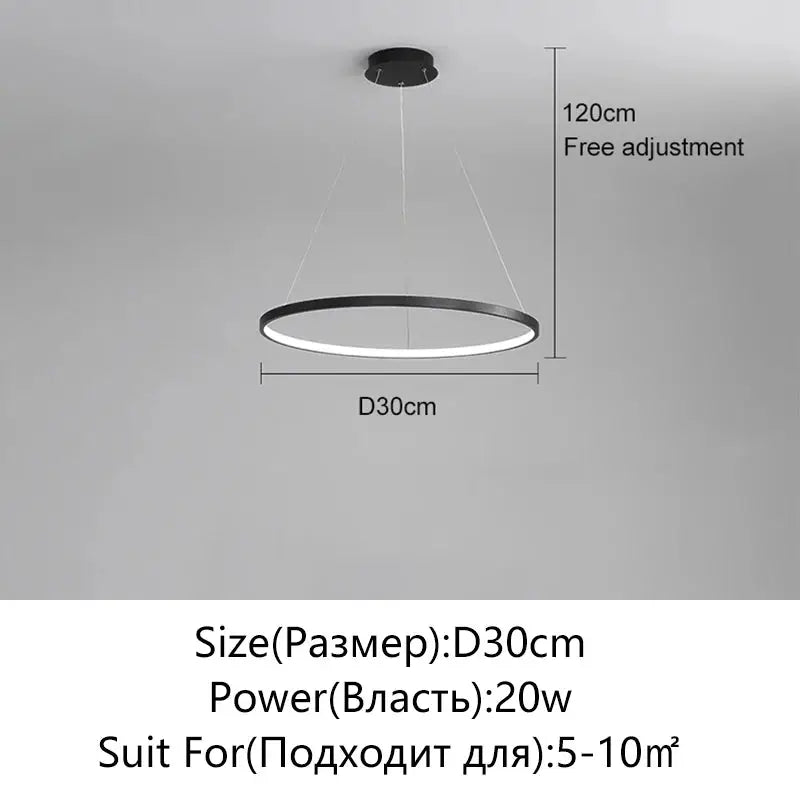 Simples Market modern round LED pendant light, black/white ring, 30 cm dia, 20W