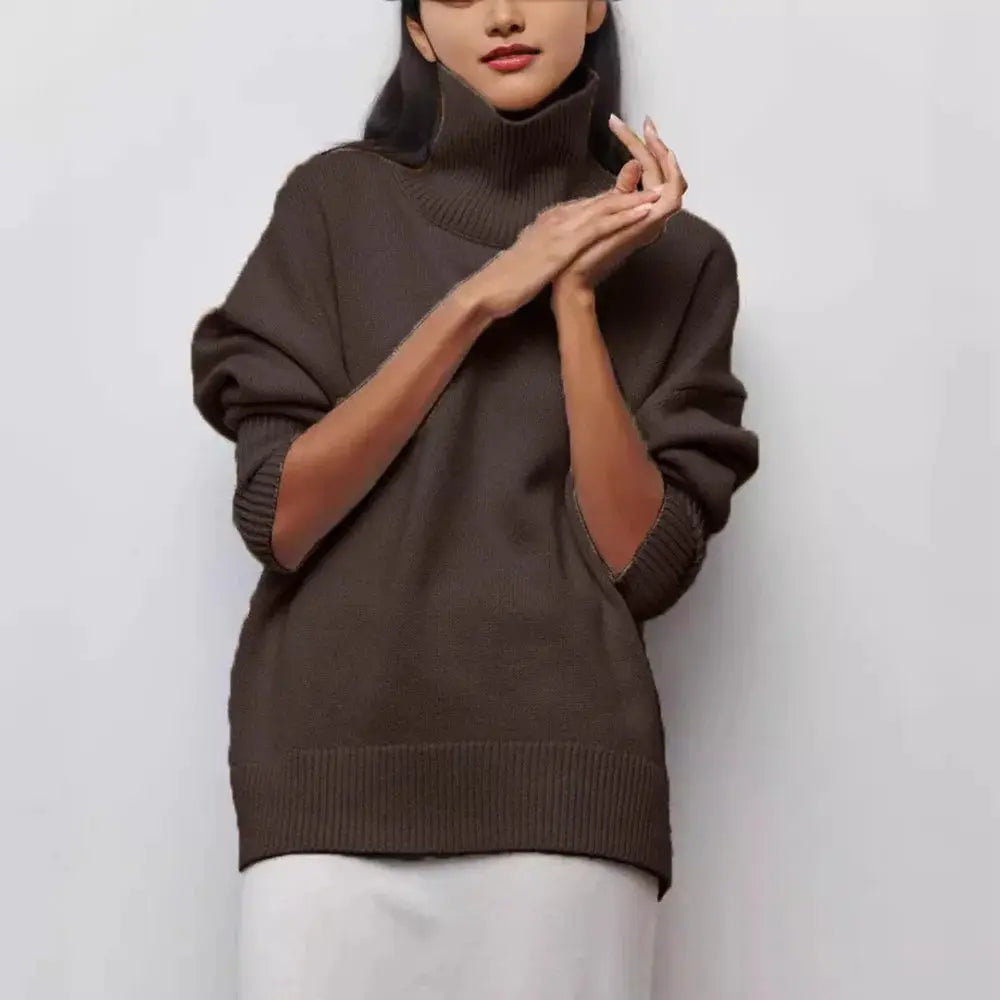 CozyCore Women Autumn Winter Fleece Thickened Warm Turtleneck Sweater Slim Fit Roll Neck Flattering Silhouette